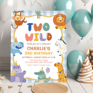 ZWEI WILDE Safari-Party-Tiere Kinder 2. Geburtstag Einladung