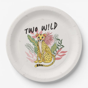Zwei wilde Safari-Rosa Gepard-Kinder-Geburtstagsfe Pappteller