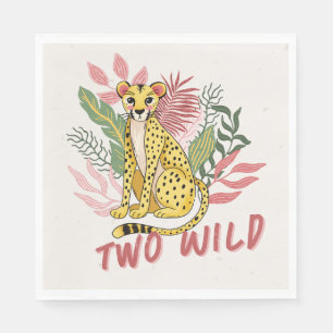 Zwei wilde Safari-Rosa Gepard-Kinder-Geburtstagsfe Serviette