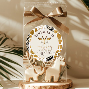 Zwei wilde Safari-Tierdruck-Giraffen-Geburtstag Runder Aufkleber