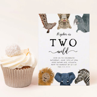 Zwei wilde Safari Tiere 2. Geburtstag Einladung
