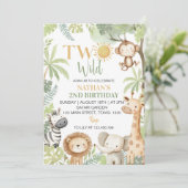 Zwei wilde Safari Tiere 2. Geburtstag Einladung (Stehend Vorderseite)