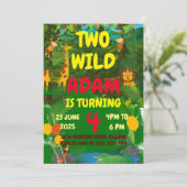 Zwei wilde Safari Tiere 2. Geburtstag Einladung (Stehend Vorderseite)