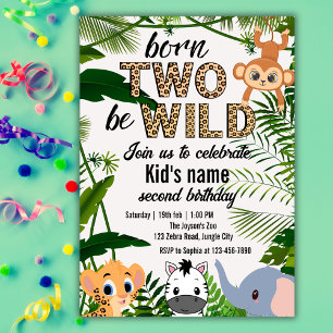Zwei wilde Safari-Tiere Dschungel-Kinder 2. Geburt Einladung