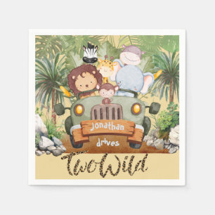 Zwei wilde Safari-Tiere fahren Auto 2. Geburtstag Serviette
