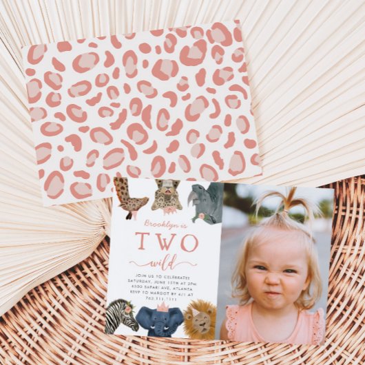Zwei wilde Safari Tiere Mädchen Geburtstag Foto Einladung