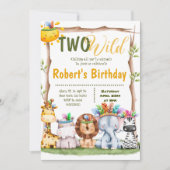 Zwei wilde Safari Tiere Stamm Geburtstag Einladung (Vorderseite)