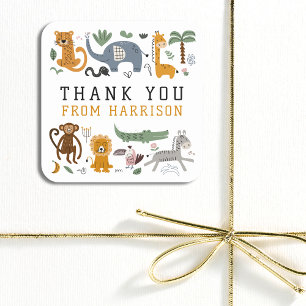 Zwei wilde Safari-Tiere zum 2. Geburtstag Danke Quadratischer Aufkleber