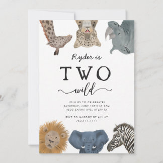 Zwei wilde Safari-Tiere zum 2. Geburtstag Einladung