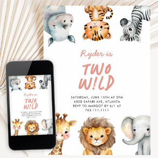 Zwei wilde Safari-Tiere zum 2. Geburtstag Einladung