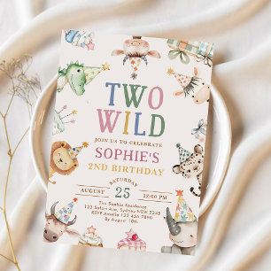 Zwei wilde Safari-Tiere zum 2. Geburtstag Party Einladung