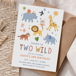 Zwei wilde Safari-Tiere zum 2. Geburtstag süß Einladung