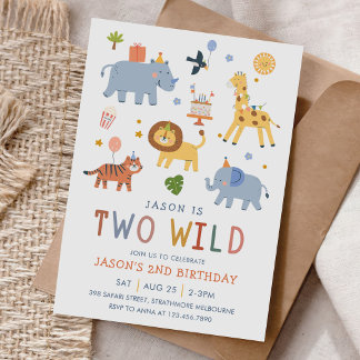 Zwei wilde Safari-Tiere zum 2. Geburtstag süß Einladung