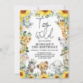 Zwei wilde Sonnenblumen Safari Tiere 2. Geburtstag Einladung (Vorderseite)