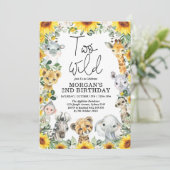 Zwei wilde Sonnenblumen Safari Tiere 2. Geburtstag Einladung (Stehend Vorderseite)