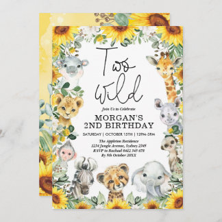 Zwei wilde Sonnenblumen Safari Tiere 2. Geburtstag Einladung