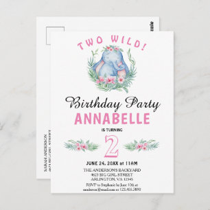 Zwei wilde tropische Elefanten Pink zum Geburtstag Postkarte