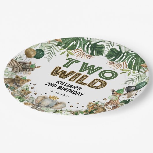 Zwei wilde tropische Jungle Safari Tiere Geburtsta Pappteller (Schrägansicht)