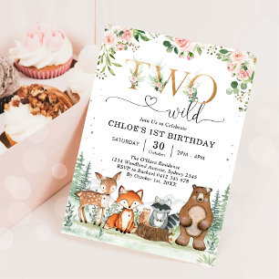 Zwei wilde Waldparty-Tiere Mädchen 2. Geburtstag  Einladung