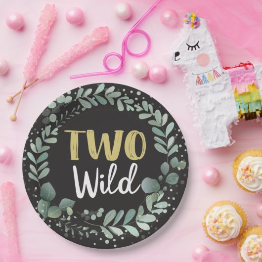 Zwei wilde Waldtiere Schwarzer Kranz Pappteller (Party)