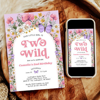 Zwei wilde Wildblume Butterfly Geburtstag Einladun Einladung