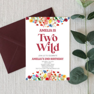 Zwei wilde Wildblume Zweites Party zum Geburtstag Einladung