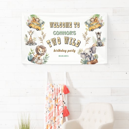 Zwei Wildjungsafari 2. Geburtstagsbanner Banner (Insitu)