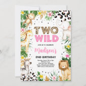 Zwei Wildleopard Print Safari Tiere 2. Geburtstag Einladung (Vorderseite)