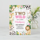 Zwei Wildleopard Print Safari Tiere 2. Geburtstag Einladung (Stehend Vorderseite)