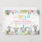 Zwei Wildpink Gold Party Tier Geburtstag Einladung (Vorderseite)