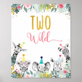 Zwei Wildpink Gold Party Tier Geburtstagszeichen Poster