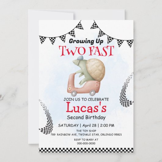 Zwei Wildschildkrötenfahrräder 2. Geburtstag Party Einladung (Vorderseite)