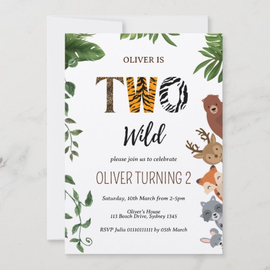 Zwei Wildtierbriefe 2. Geburtstag Einladung (Vorderseite)