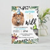 Zwei Wildtiere 2. Geburtstag Party Einladung (Stehend Vorderseite)