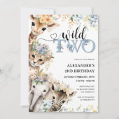 Zwei Wildtiere | Boy Safari Jungle 2. Geburtstag Einladung (Vorderseite)