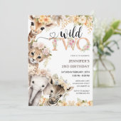 Zwei Wildtiere | Girl Safari Jungle 2. Geburtstag Einladung (Stehend Vorderseite)