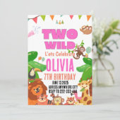 Zwei Wildtiere Mädchen zum zweiten Geburtstag Einladung (Stehend Vorderseite)