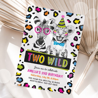 Zwei Wildtiere Safari Tiere 2. Geburtstag Leopard  Einladung