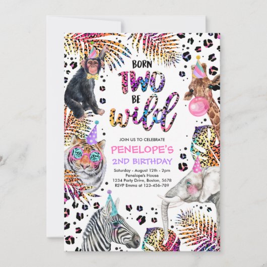 Zwei Wildtiere Safari Tiere Regenbogen Cheetah Geb Einladung (Vorderseite)