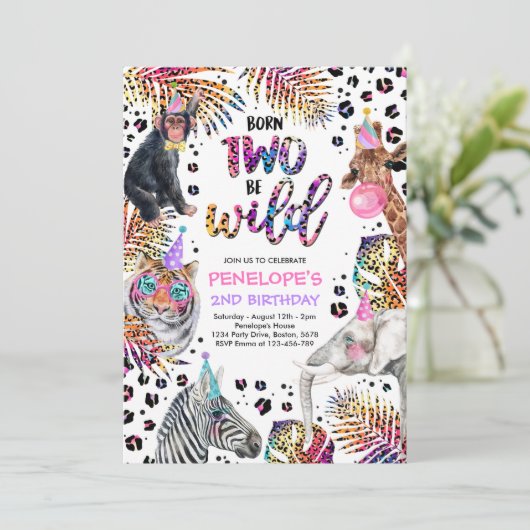 Zwei Wildtiere Safari Tiere Regenbogen Cheetah Geb Einladung (Stehend Vorderseite)