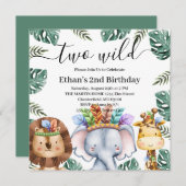 Zwei Wildtiere Wald 2. Geburtstag Invi Einladung (Vorne/Hinten)