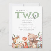 Zwei Wildtiere | Woodland Animal Kindergeburtstag  Einladung (Vorderseite)