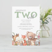 Zwei Wildtiere | Woodland Animal Kindergeburtstag  Einladung (Stehend Vorderseite)