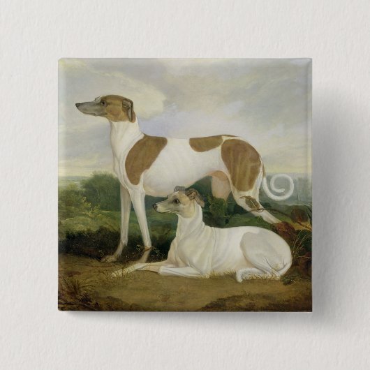 Zwei Windhunde in einer Landschaft (Öl auf Button (Vorderseite)