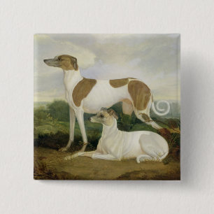 Zwei Windhunde in einer Landschaft (Öl auf Button