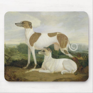 Zwei Windhunde in einer Landschaft (Öl auf Mousepad