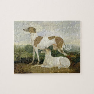 Zwei Windhunde in einer Landschaft (Öl auf Puzzle