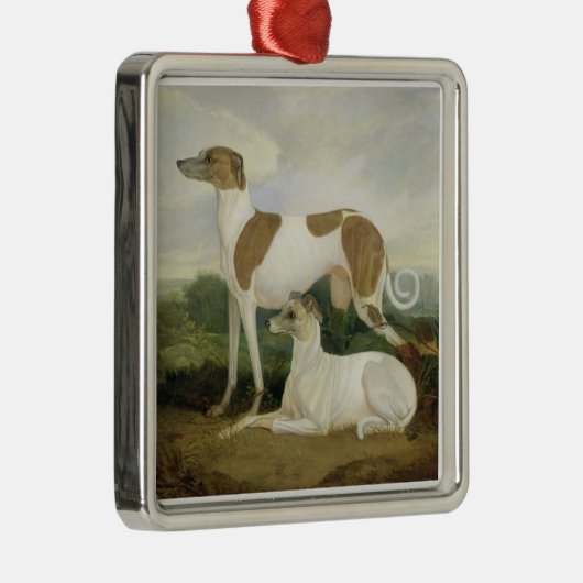 Zwei Windhunde in einer Landschaft (Öl auf Silbernes Ornament (Rechts)
