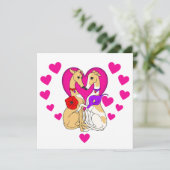 Zwei Windhunde Rosa Herz und Blume Einladung (Stehend Vorderseite)