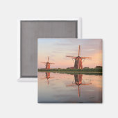 Zwei Windmühlen mit Reflektion bei Sonnenuntergang Magnet (Vorderseite/Rückseite)
